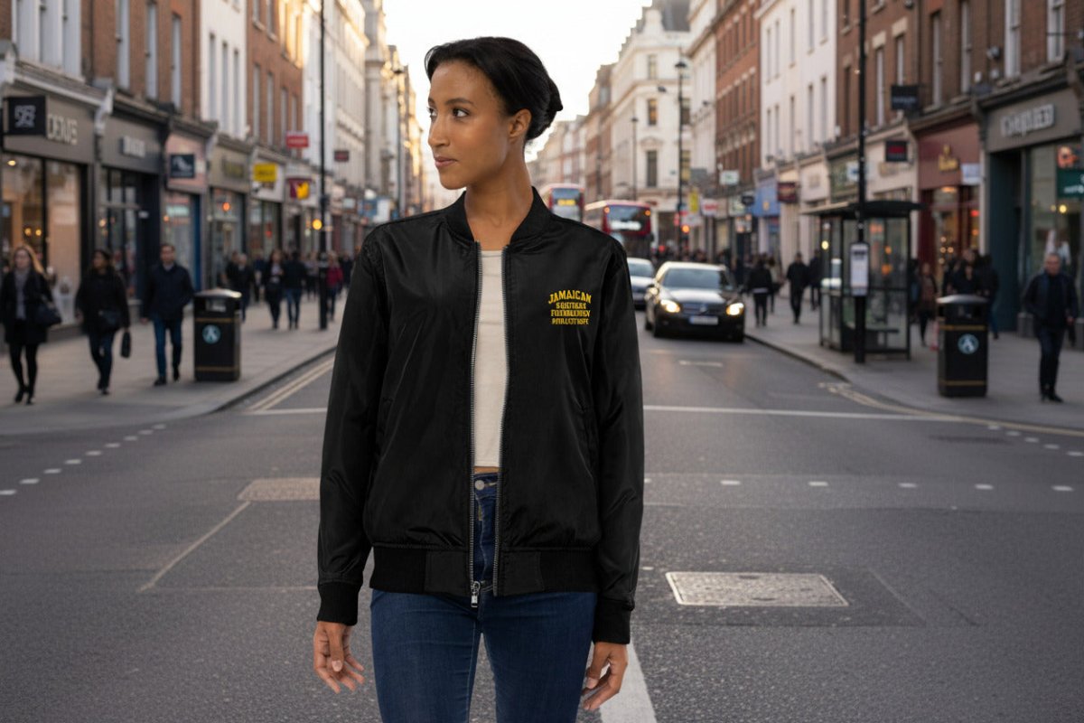 Jamaican Heritage Women's Bomber Jacket - Chinchilla Choons